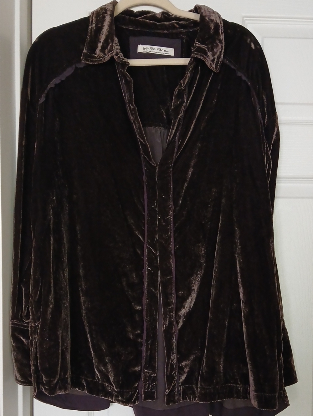 We The Free Velvet Button-Front Blazer Jacket in Dark Brown